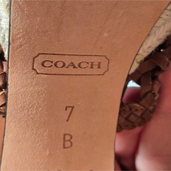 Coach Zany Brown Leather Stacked Platform Espadrille Heels sz 7 - Picture 14 of 14